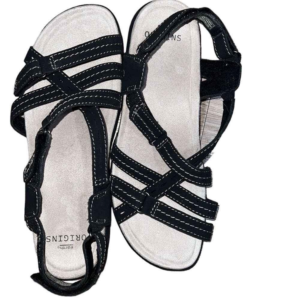 Earth Origins Triple Strap Black Sandals Women Size 10